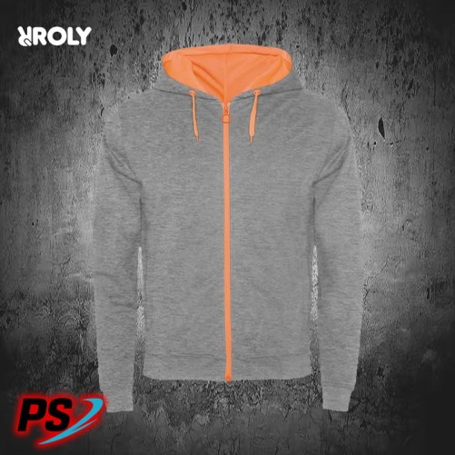 SUDADERA CON CAPUCHA ROLY FUJI GRIS VIGORÉ / NARANJA FLÚOR