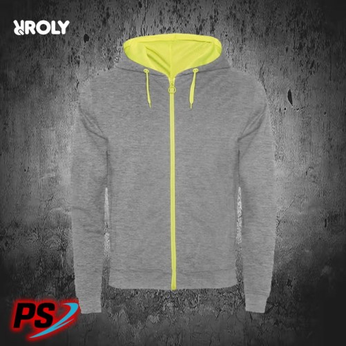 SUDADERA CON CAPUCHA ROLY FUJI GRIS VIGORÉ / AMARILLO FLÚOR