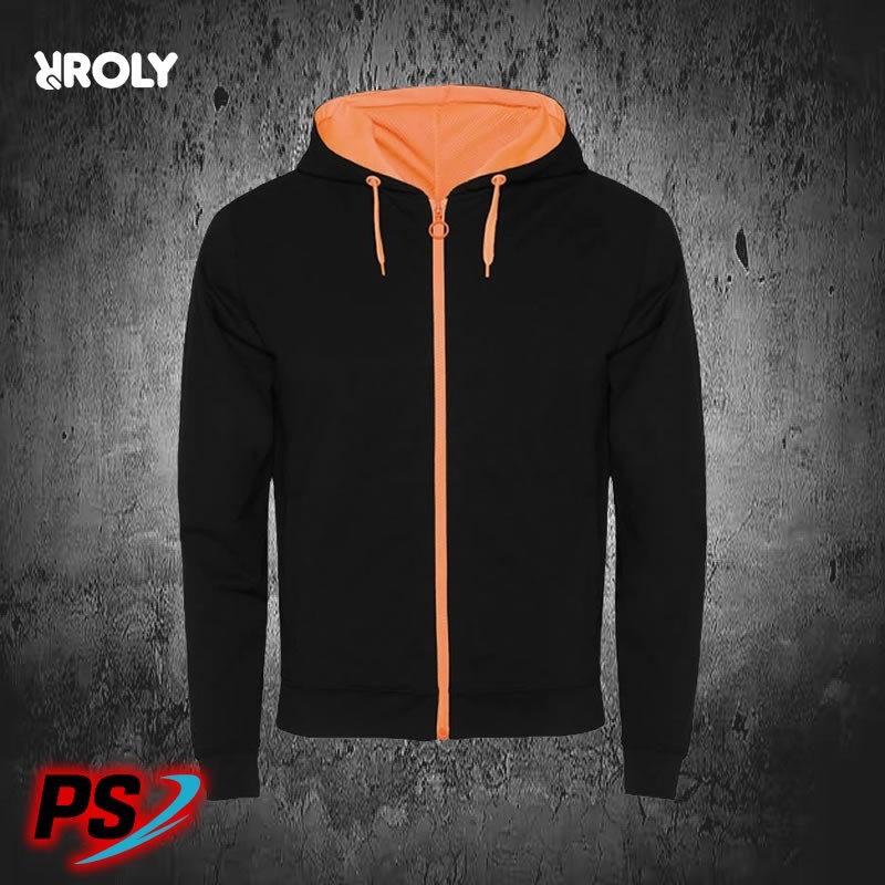 SUDADERA CON CAPUCHA ROLY FUJI NEGRO / NARANJA FLÚOR