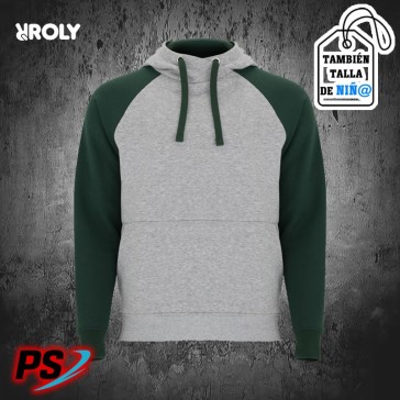 SUDADERA CON CAPUCHA ROLY BADET GRIS VIGORÉ / VERDE BOTELLA